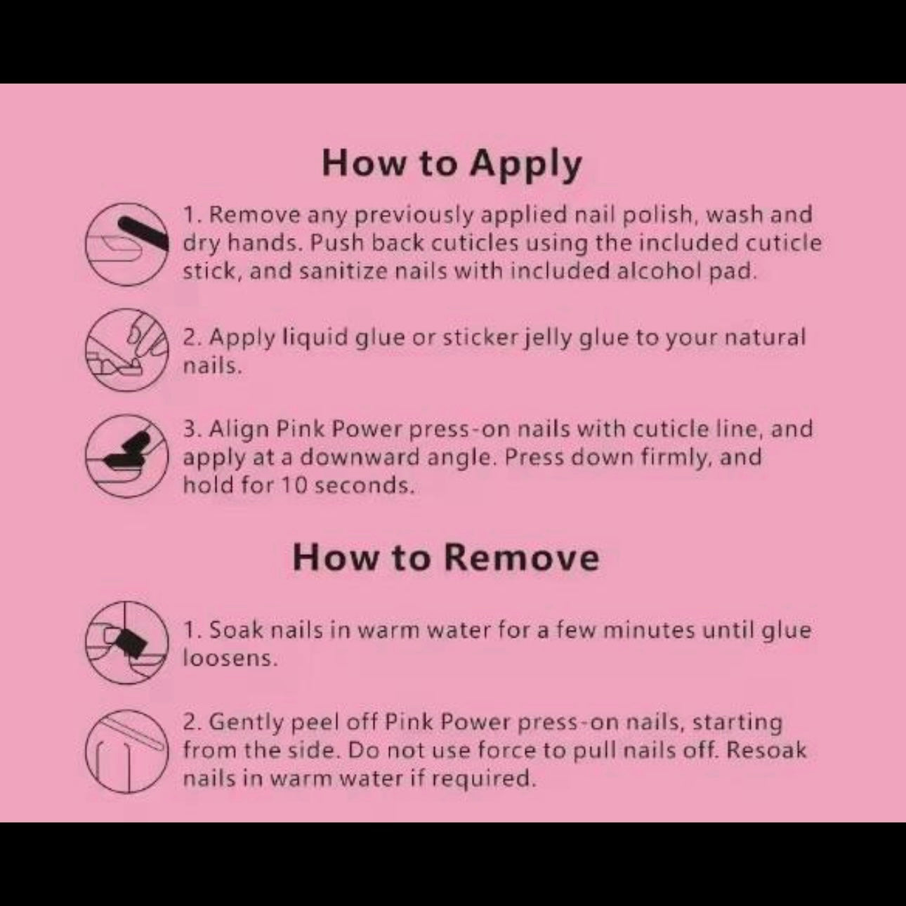 Pink Power Press on Nails- Black Rock Star