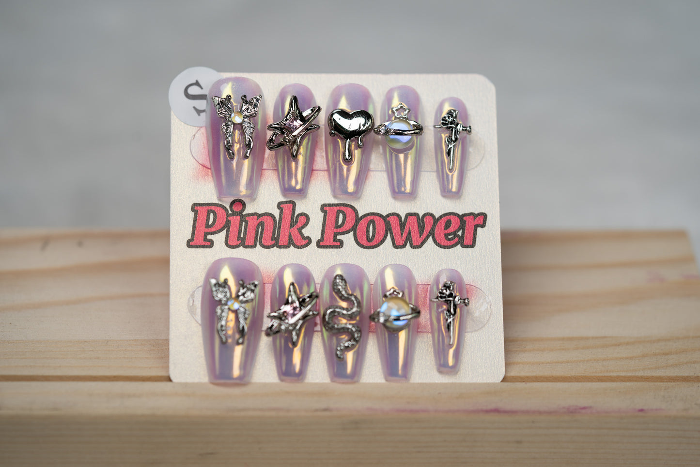 Pink Power Press on Nails- Silver Pearl Butterfly