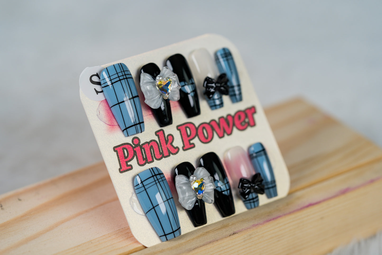 Pink Power Press On Nails- Blue Ribbon and Bowtie