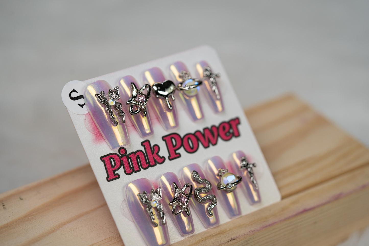 Pink Power Press on Nails- Silver Pearl Butterfly