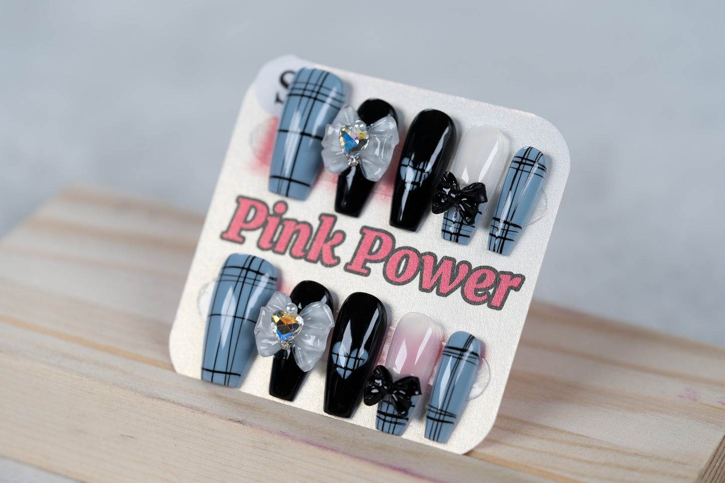 Pink Power Press On Nails- Blue Ribbon and Bowtie