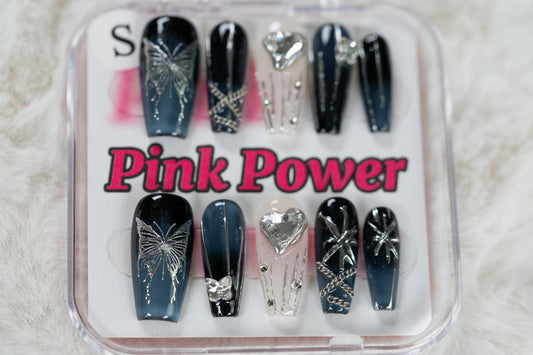 Pink Power Press on Nails- Chained Butterfly