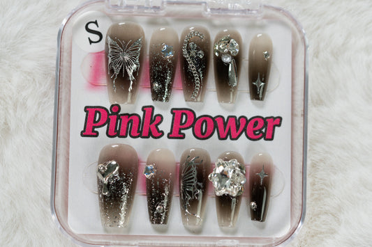 Pink Power Press on Nails- Brown Butterfly