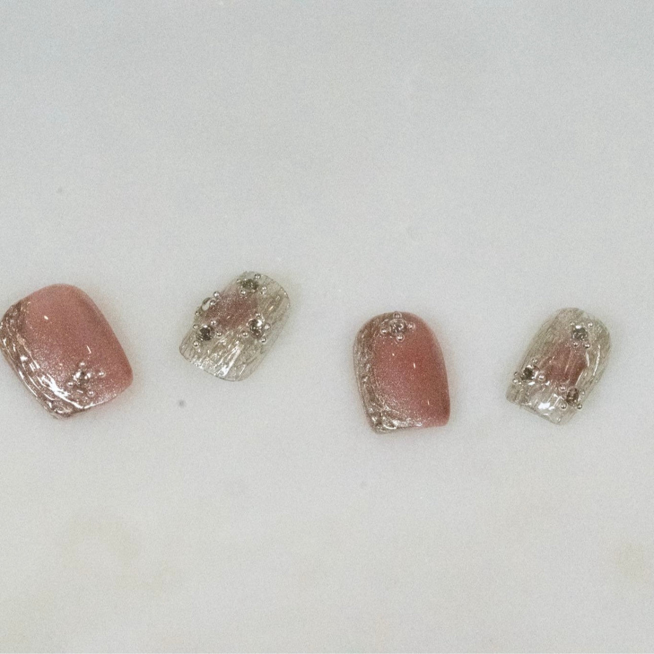 Pink Power Press on Nails- Nude Princess Eye Short