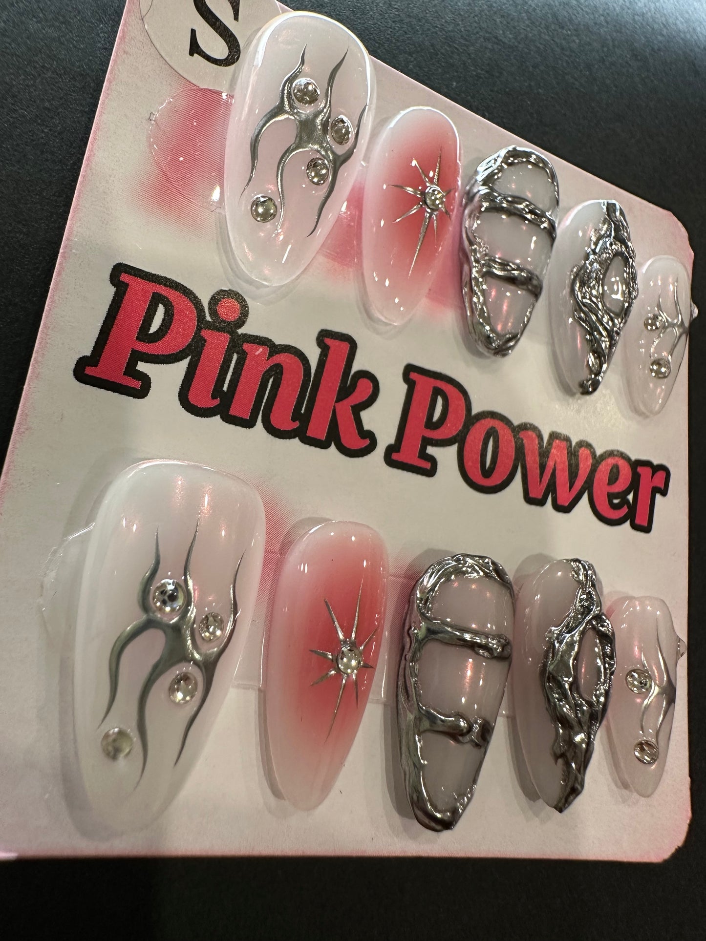 Pink Power Press on Nails- Pink Silver Eve