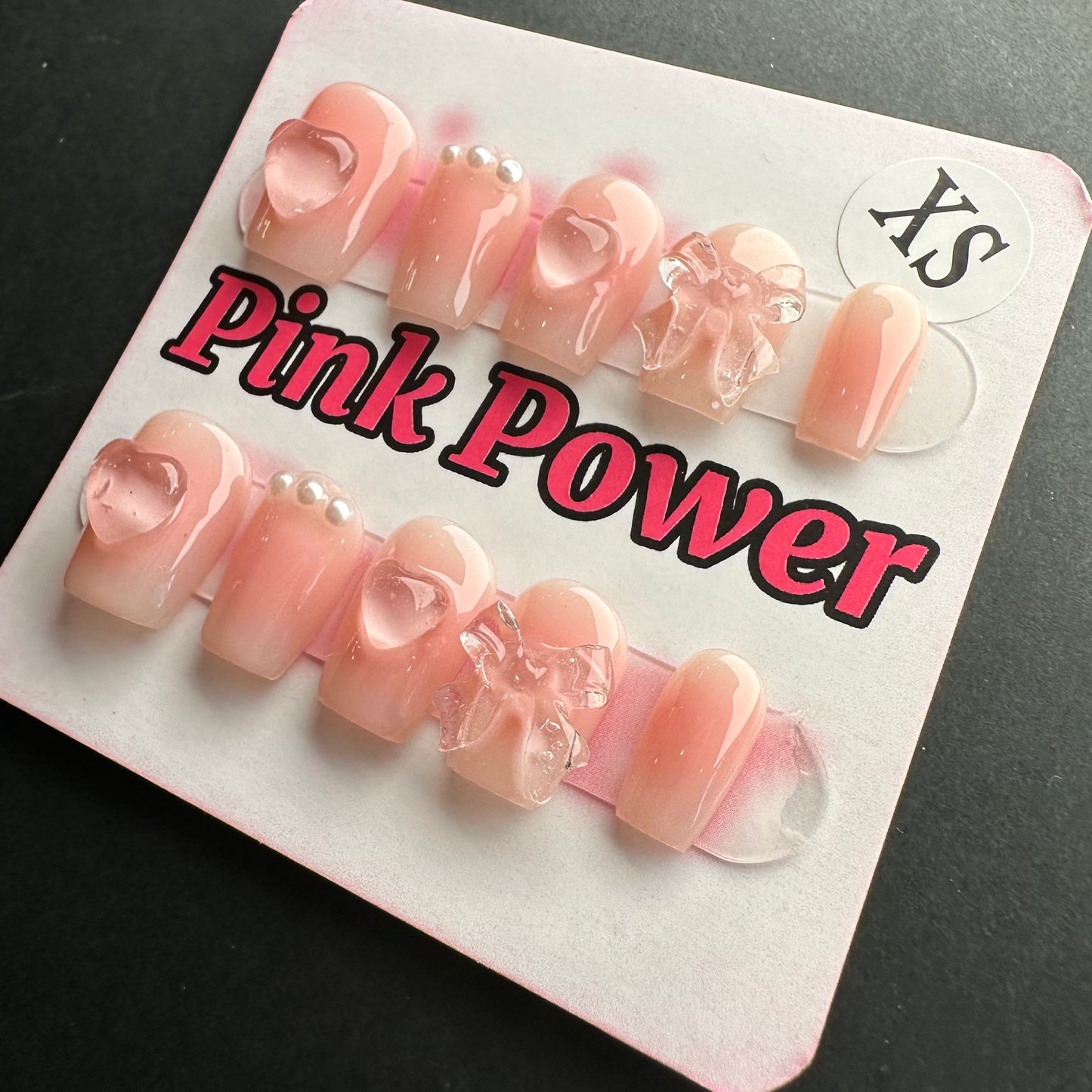 Pink Power Press on Nails- Pink Jelly Heart Short