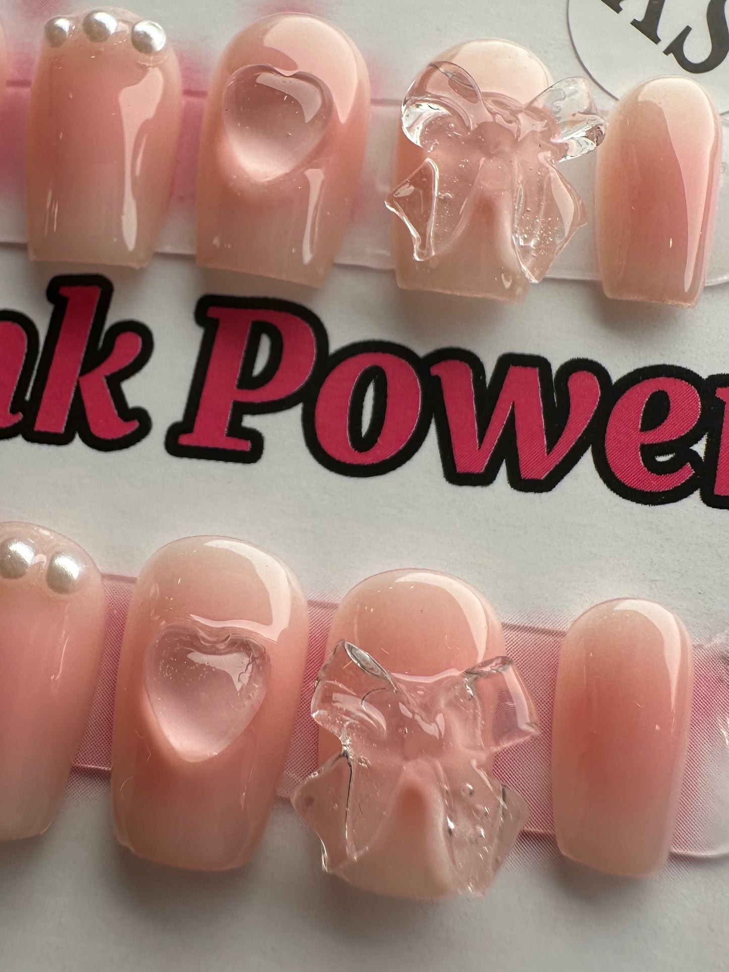 Pink Power Press on Nails- Pink Jelly Heart Short