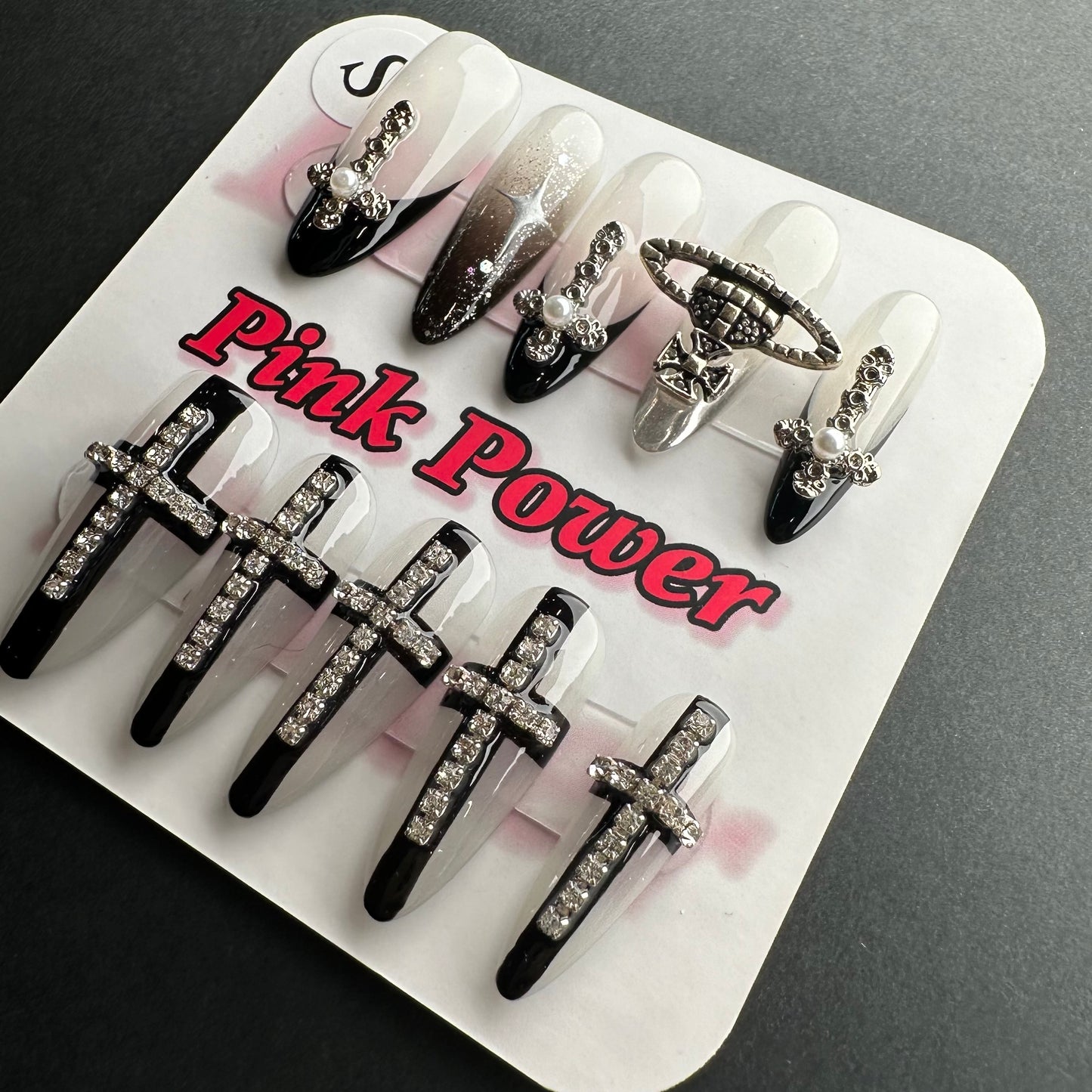 Pink Power Press-on Nails, Diamond Cross