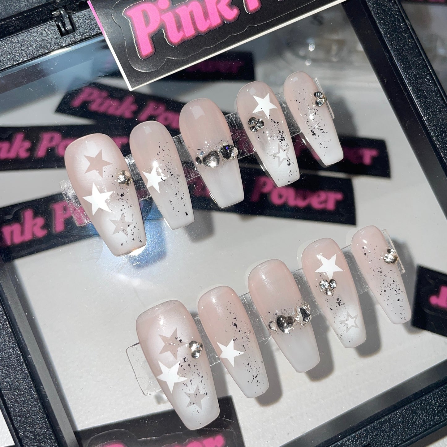 Pink Power Press on Nails- Pink Shades with Star