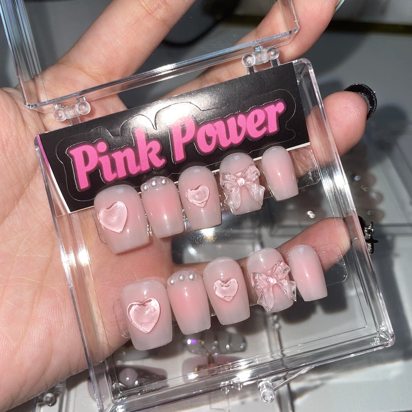 Pink Power Press on Nails- Pink Jelly Heart Short